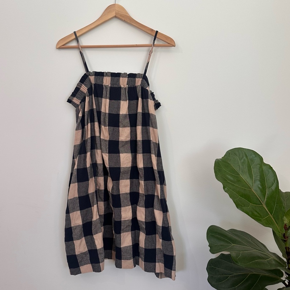 Spaghetti Strap Plaid Smocked Neckline Detail Dress Size Medium